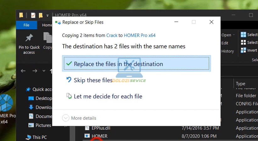 Chọn Replace để thay thế file gốc Homer Pro 3