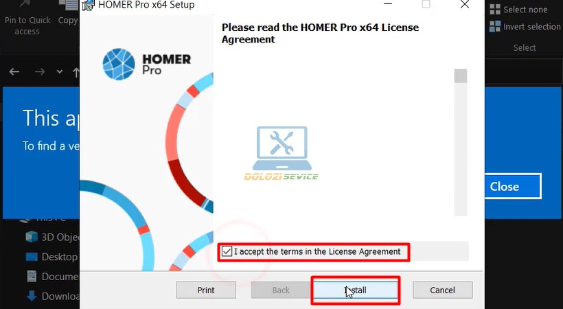 Nhấn Install để bắt đầu cài đặt Homer Pro 3
