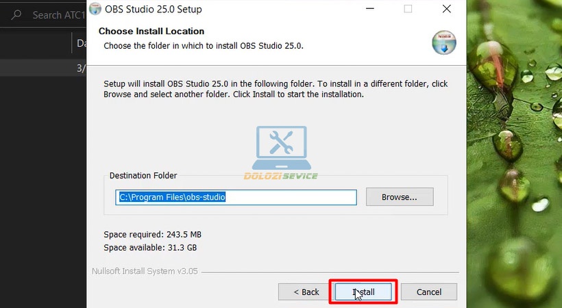 Nhấn Install để cài đặt OBS Studio