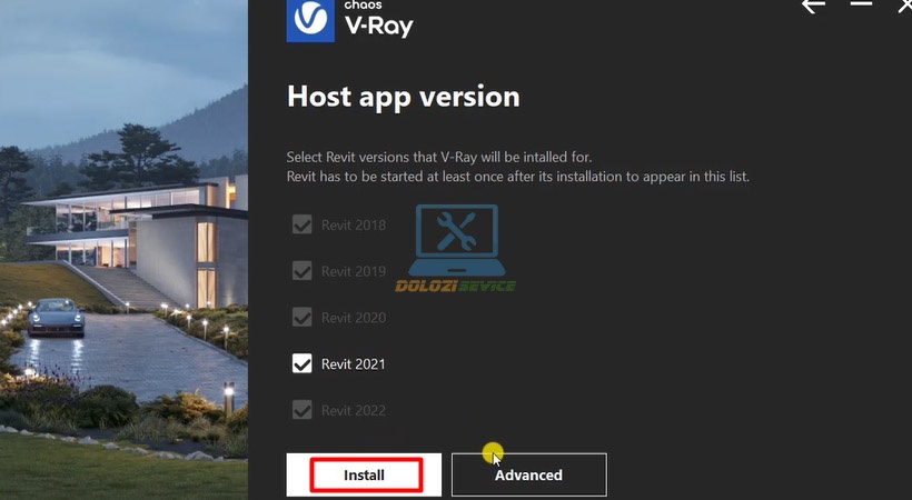 Chọn phiên bản Revit 2021 và nhấn Install.