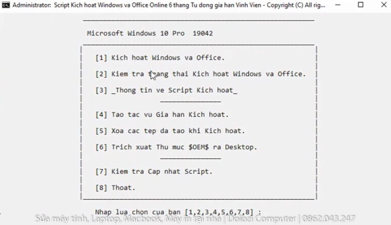 Chọn phím số 1