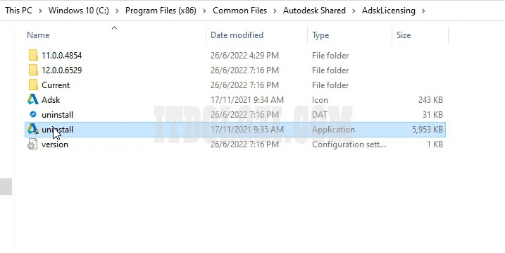 Chạy tệp uninstall.exe để xóa chương trình AdskLicensing