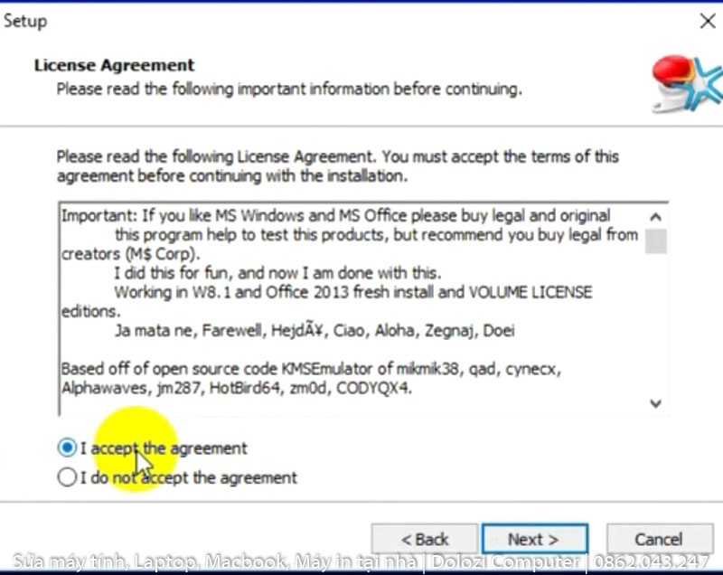 I accept the agreement