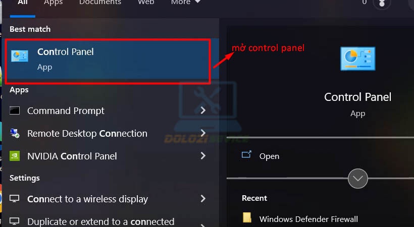 Mở Control Panel