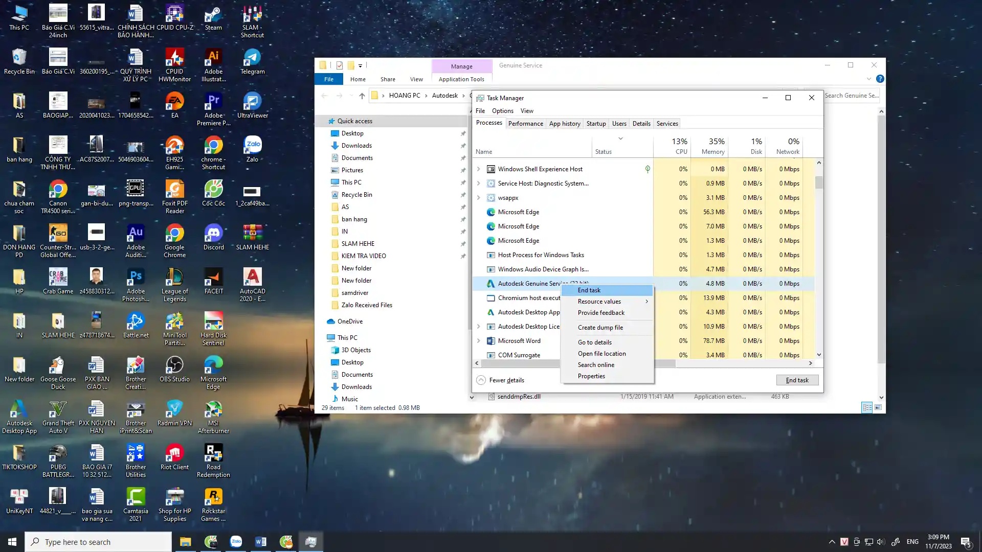 Tắt Autodesk Genuine Services trong tab Processes