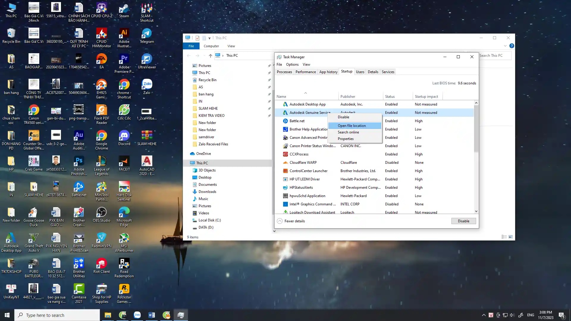 Tìm đến thư mục chứa file Autodesk Genuine Services