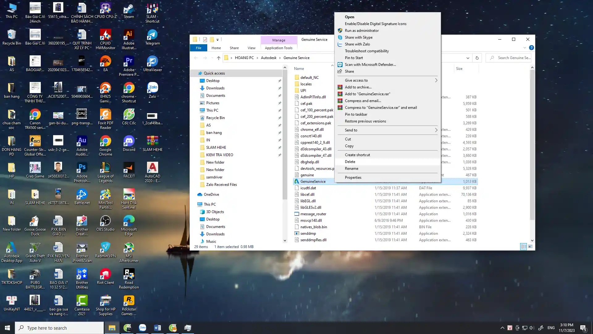 Xóa ứng dụng Autodesk Genuine Services và file "messenger router"